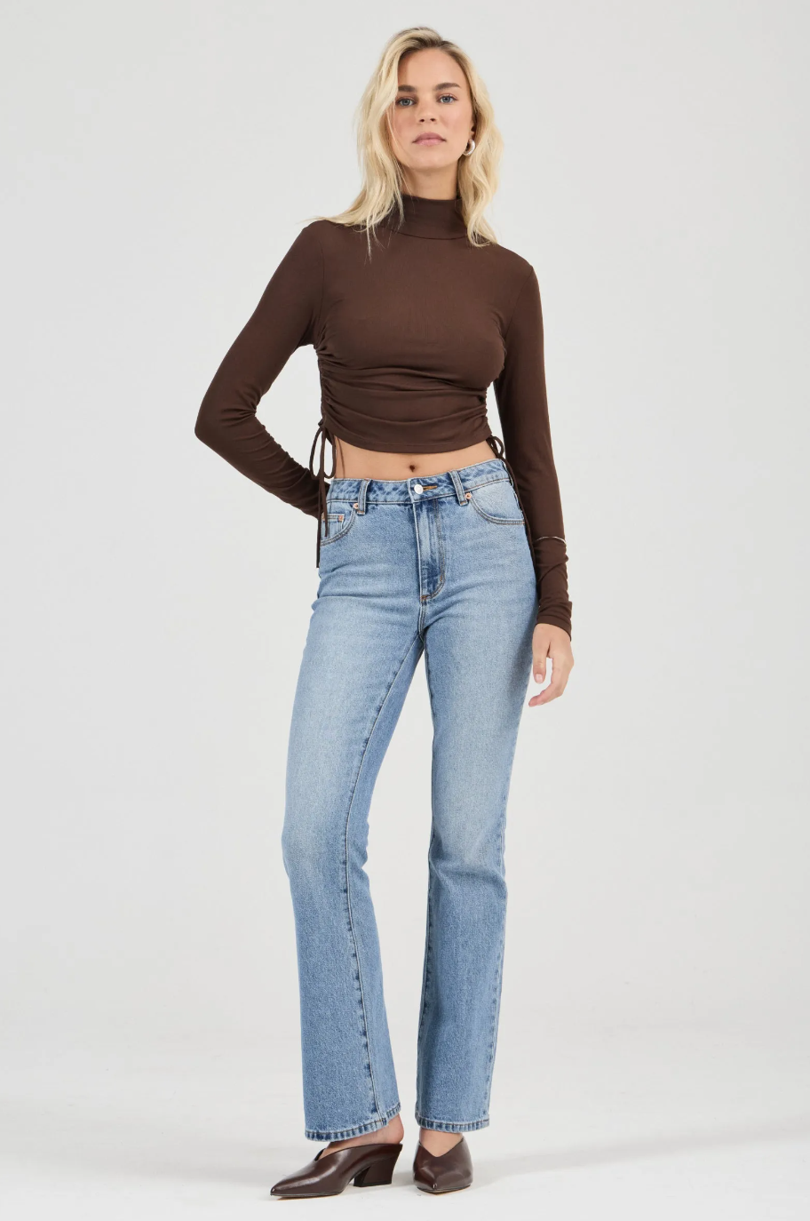 Selena Rouched Long Sleeve Top - Espresso