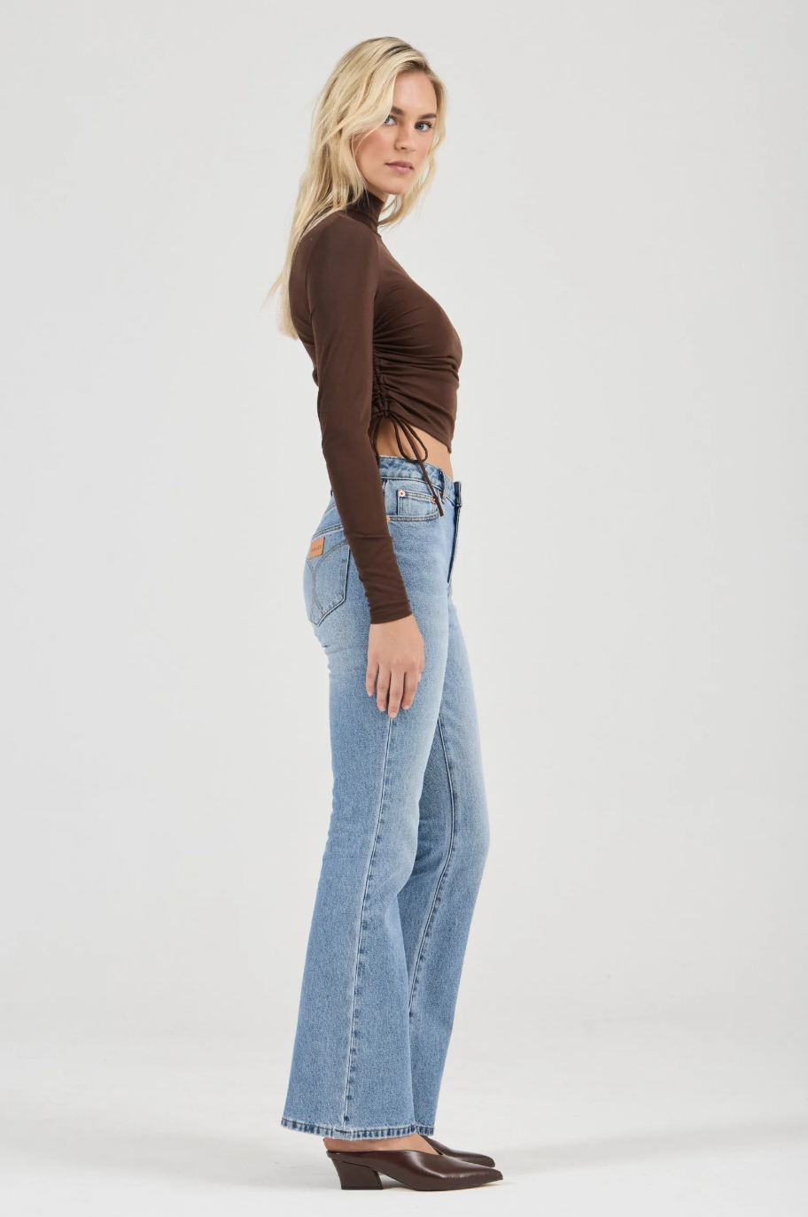 Selena Rouched Long Sleeve Top - Espresso