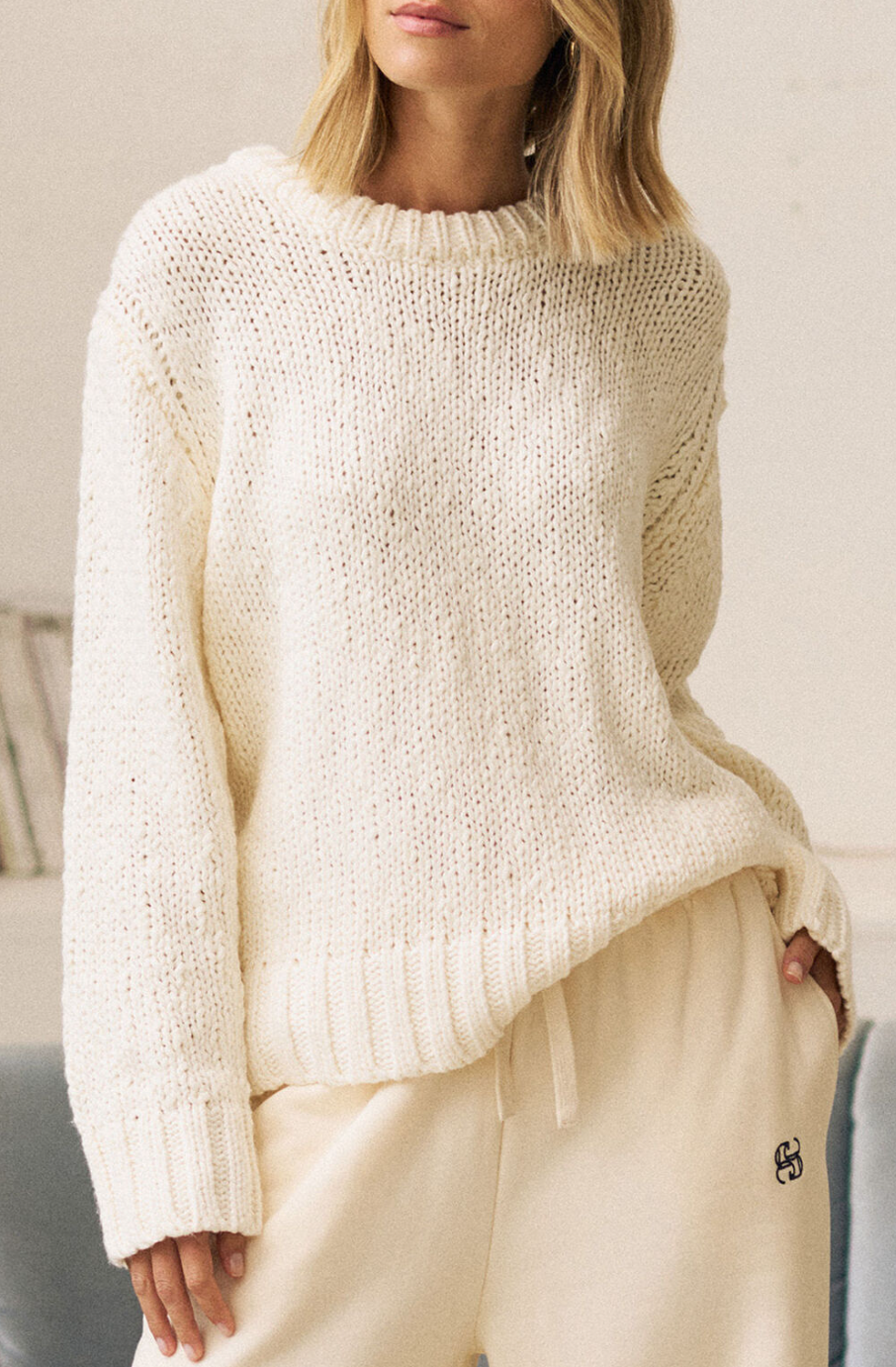 Sage Chunky Knit Crew - Marshmallow