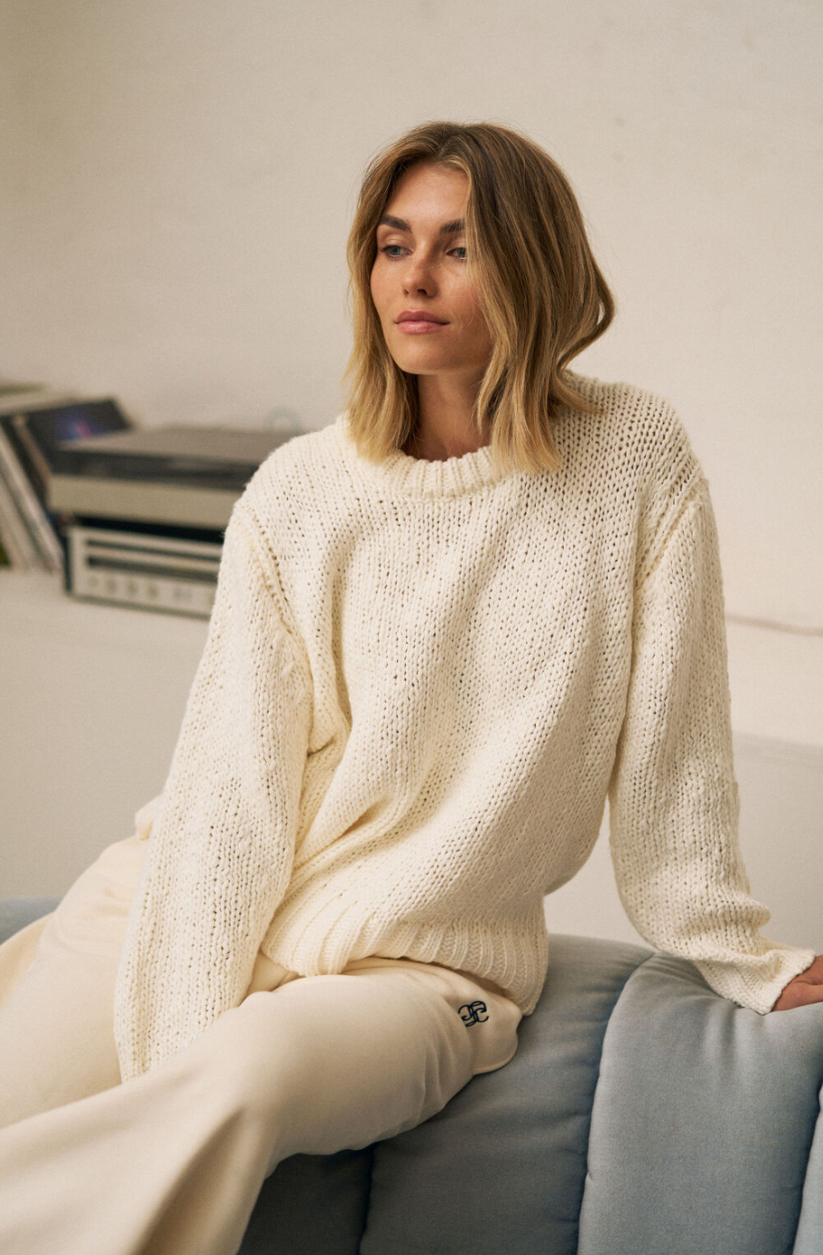 Sage Chunky Knit Crew - Marshmallow