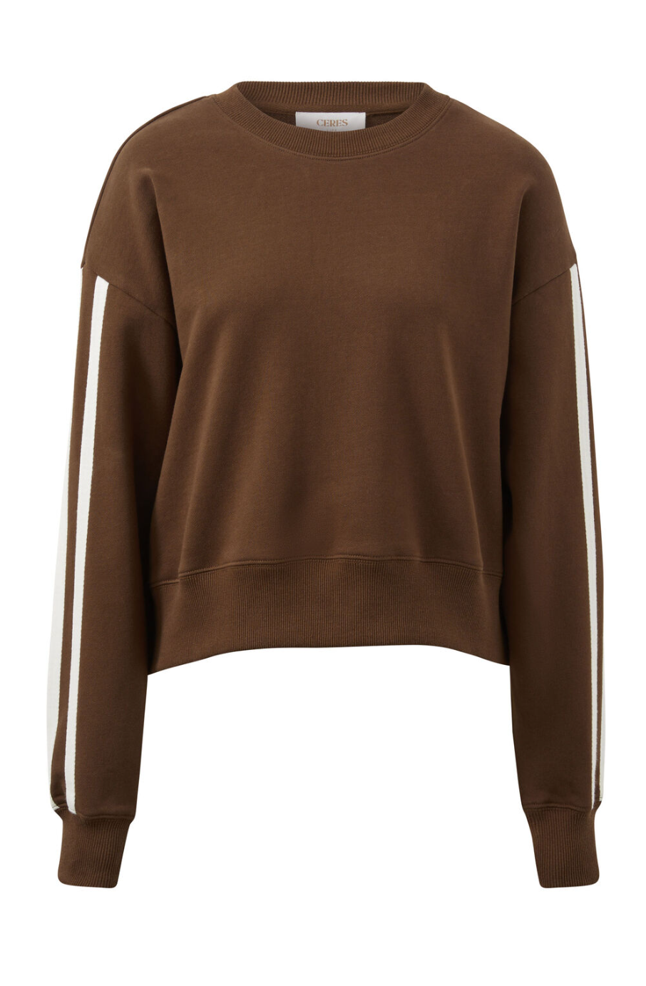 Sasha Sporty Slouchy Crew - Chocolate Side Stripe