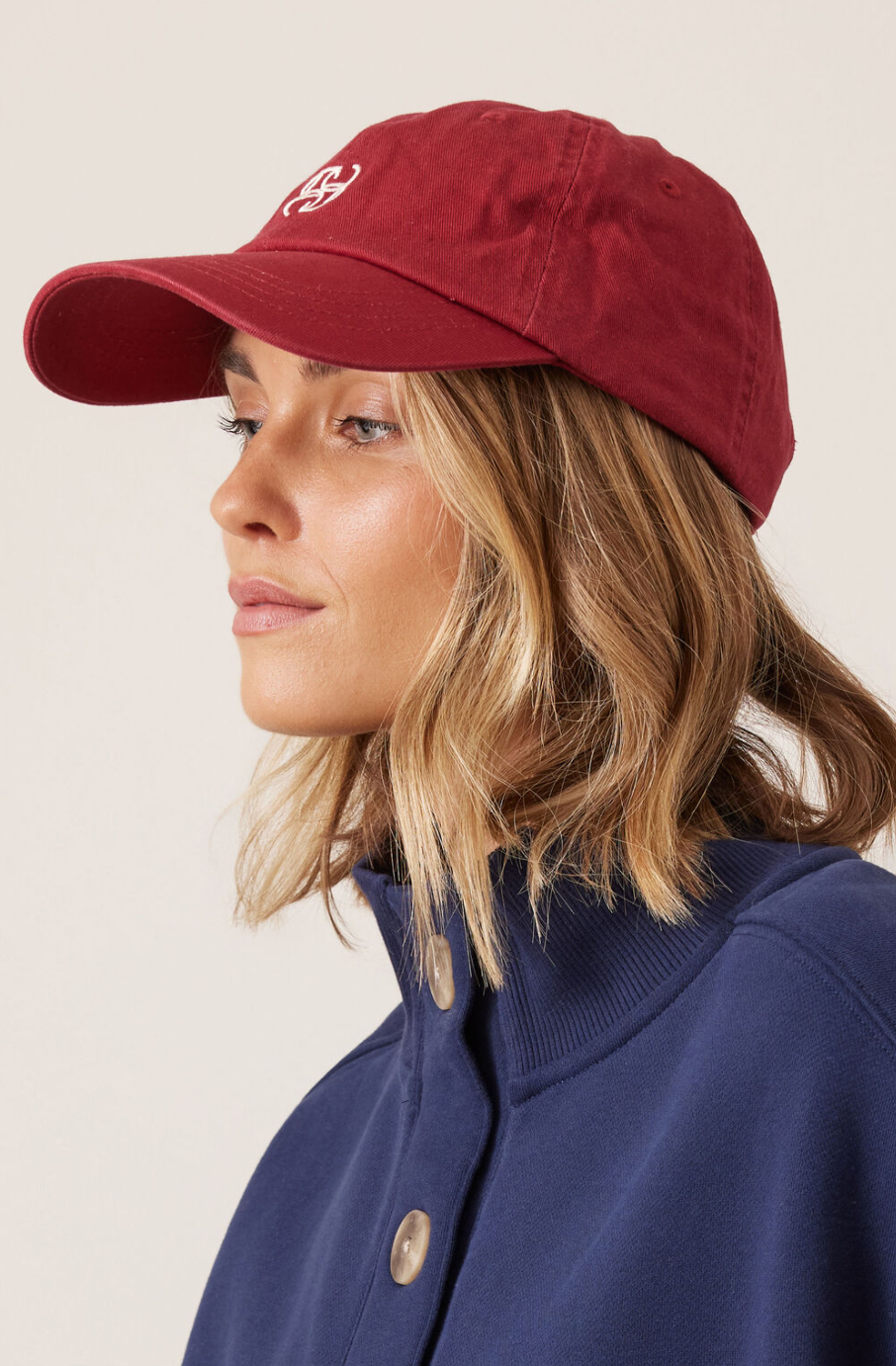 Pip Everyday Cap - Deep Red/Ecru Stitch