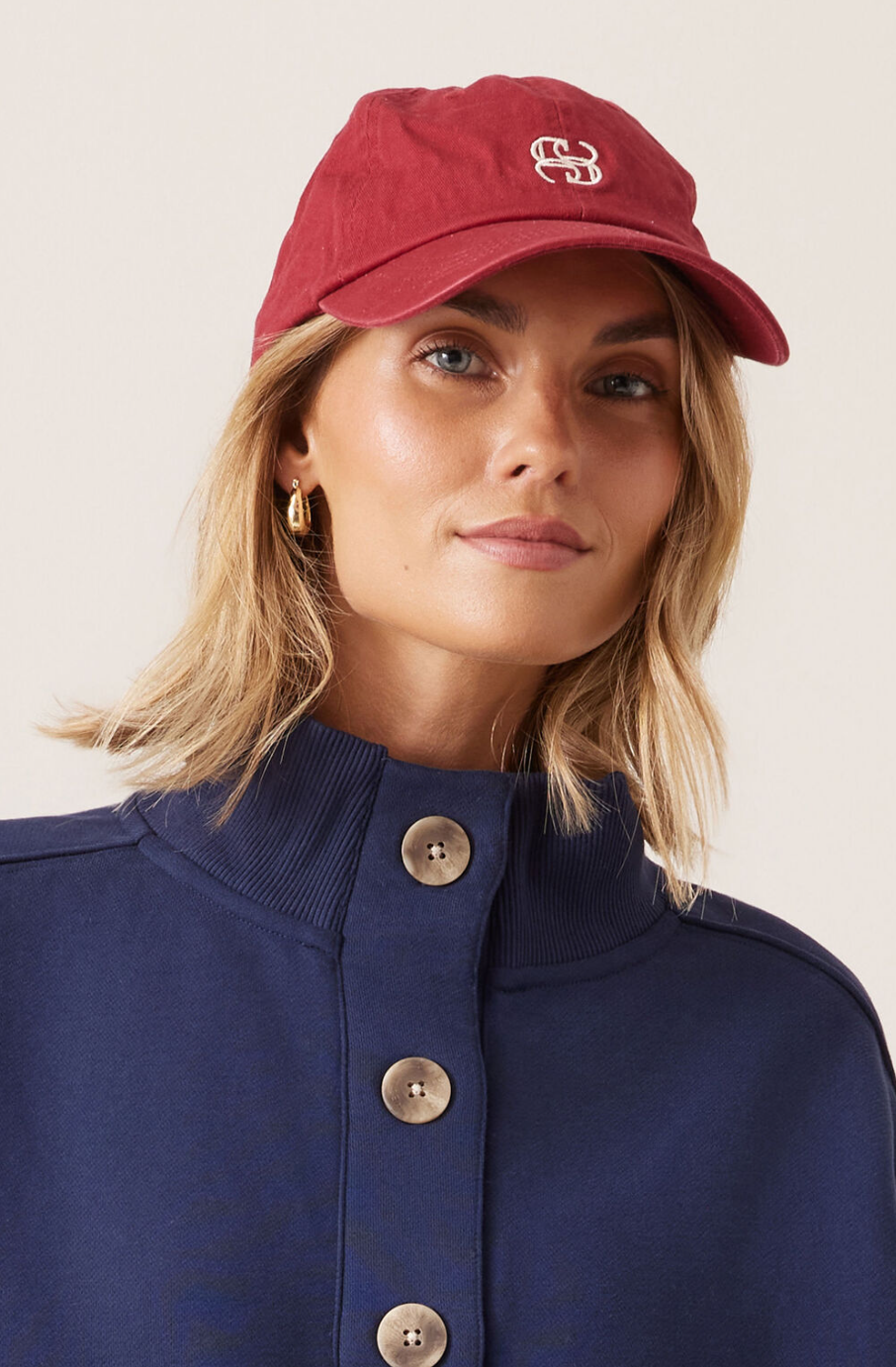 Pip Everyday Cap - Deep Red/Ecru Stitch