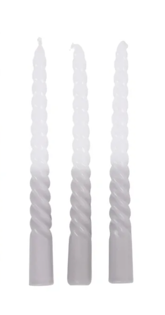 Dipped Twist Candles - Grey/White
