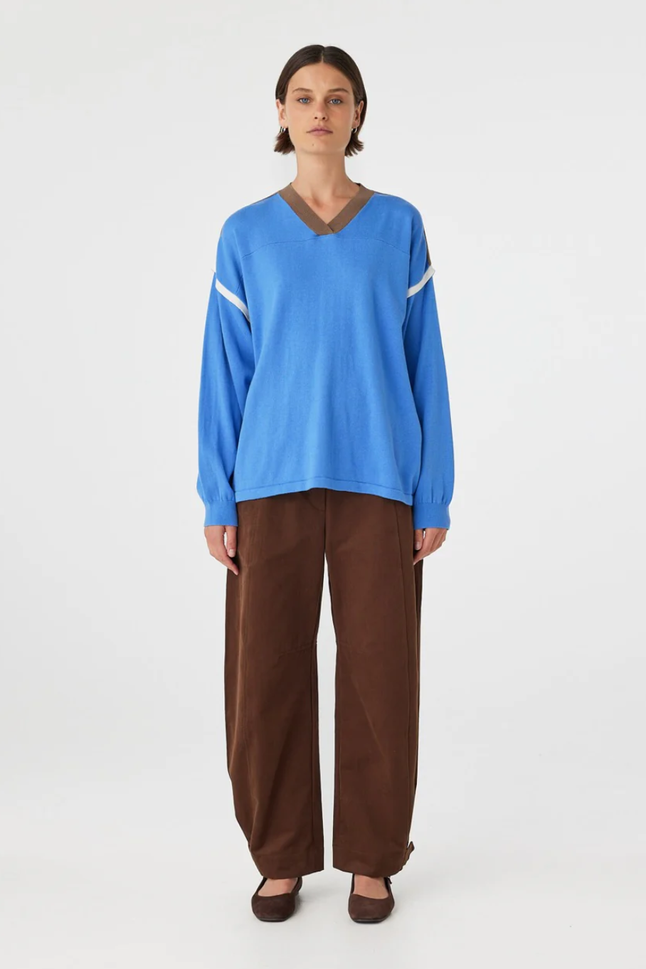 Eden Long Sleeve Tee - Royal Blue & Espresso