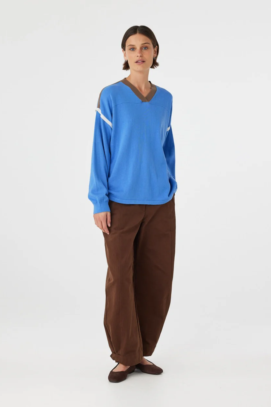 Eden Long Sleeve Tee - Royal Blue & Espresso