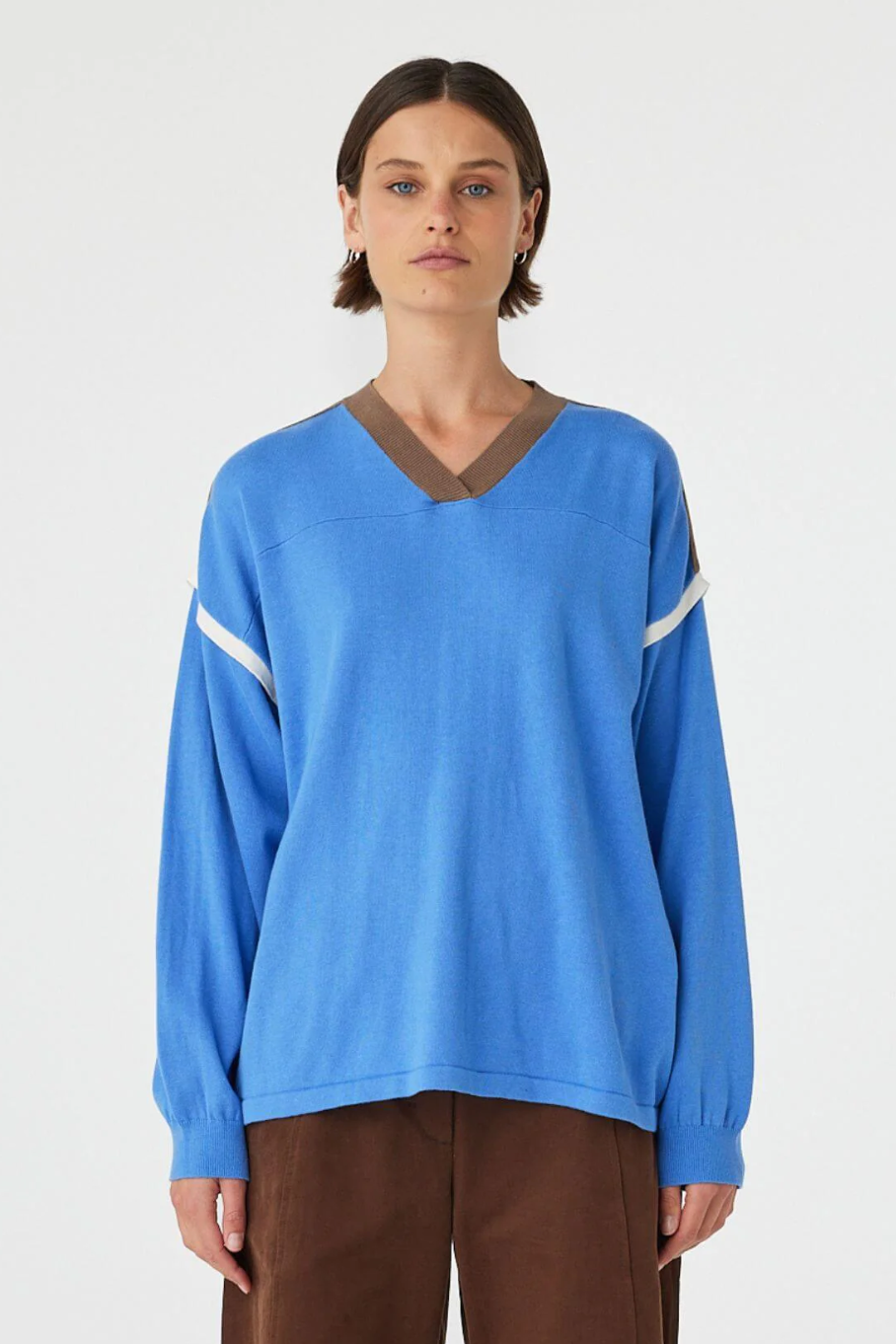 Eden Long Sleeve Tee - Royal Blue & Espresso