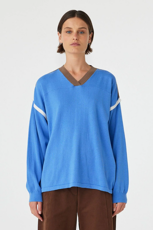 Eden Long Sleeve Tee - Royal Blue & Espresso