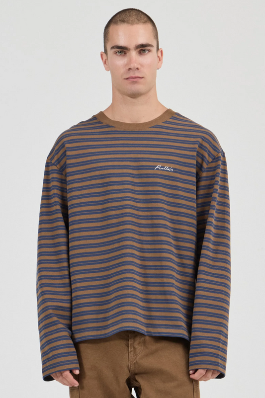 Stripe Long Sleeve Tee - Tan/Navy