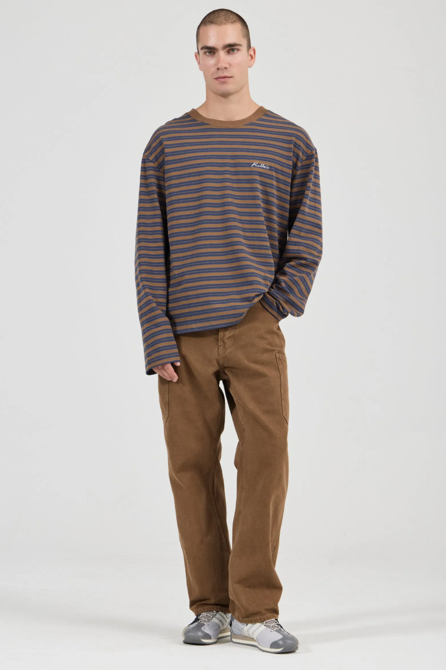 Stripe Long Sleeve Tee - Tan/Navy