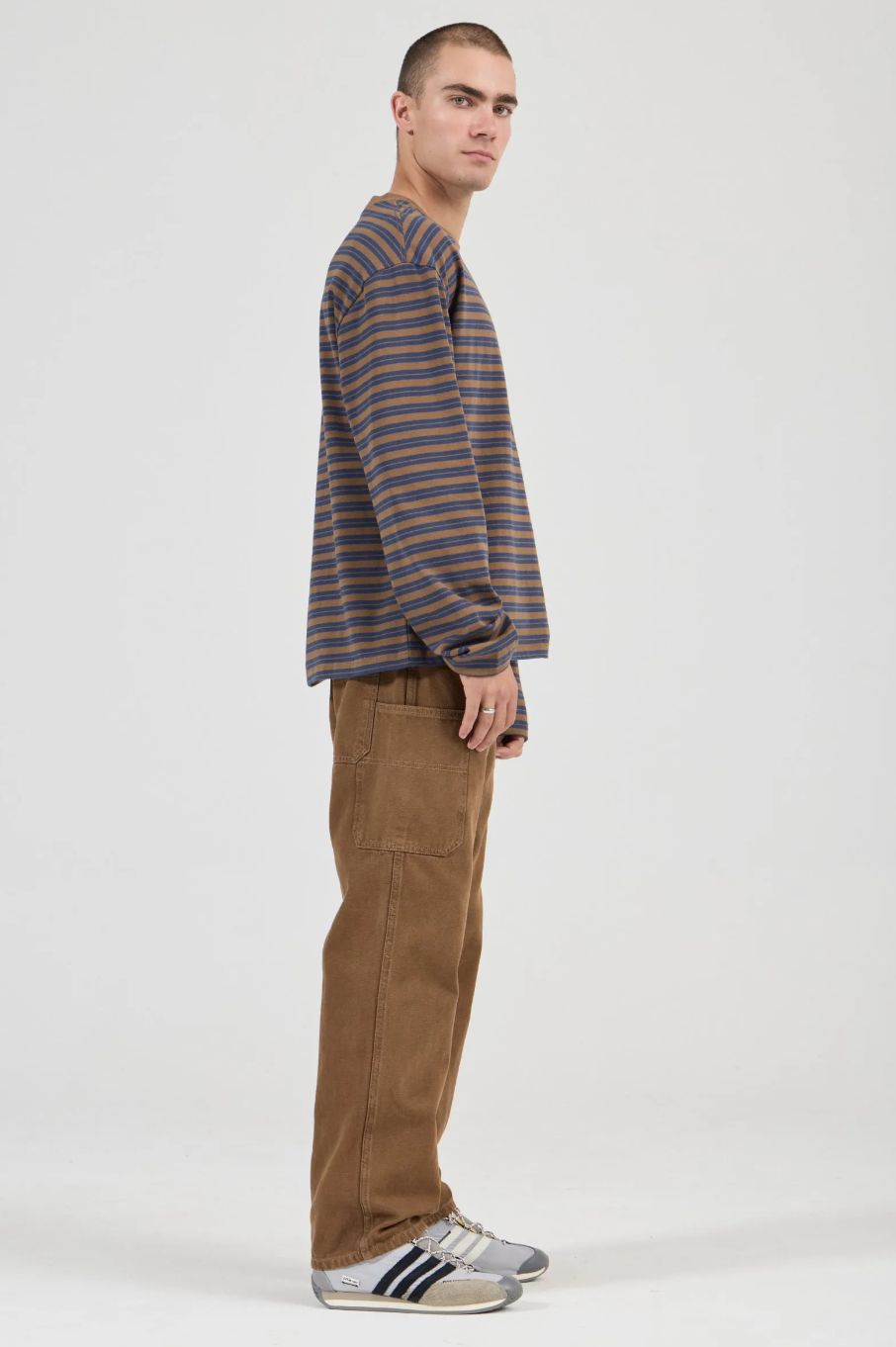 Stripe Long Sleeve Tee - Tan/Navy