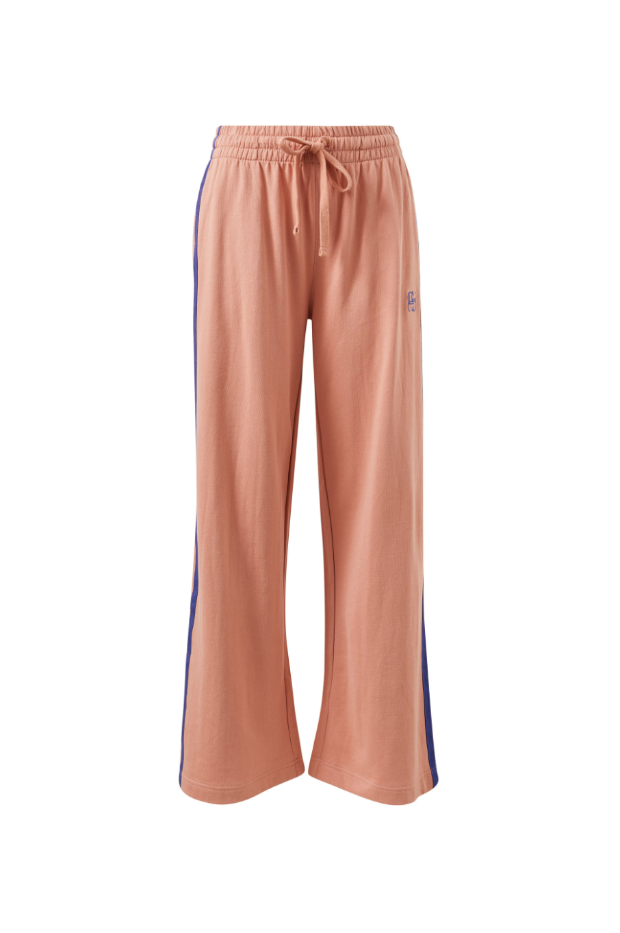 Gigi Wide Leg Terry Trackpant - Pink Clay and Navy