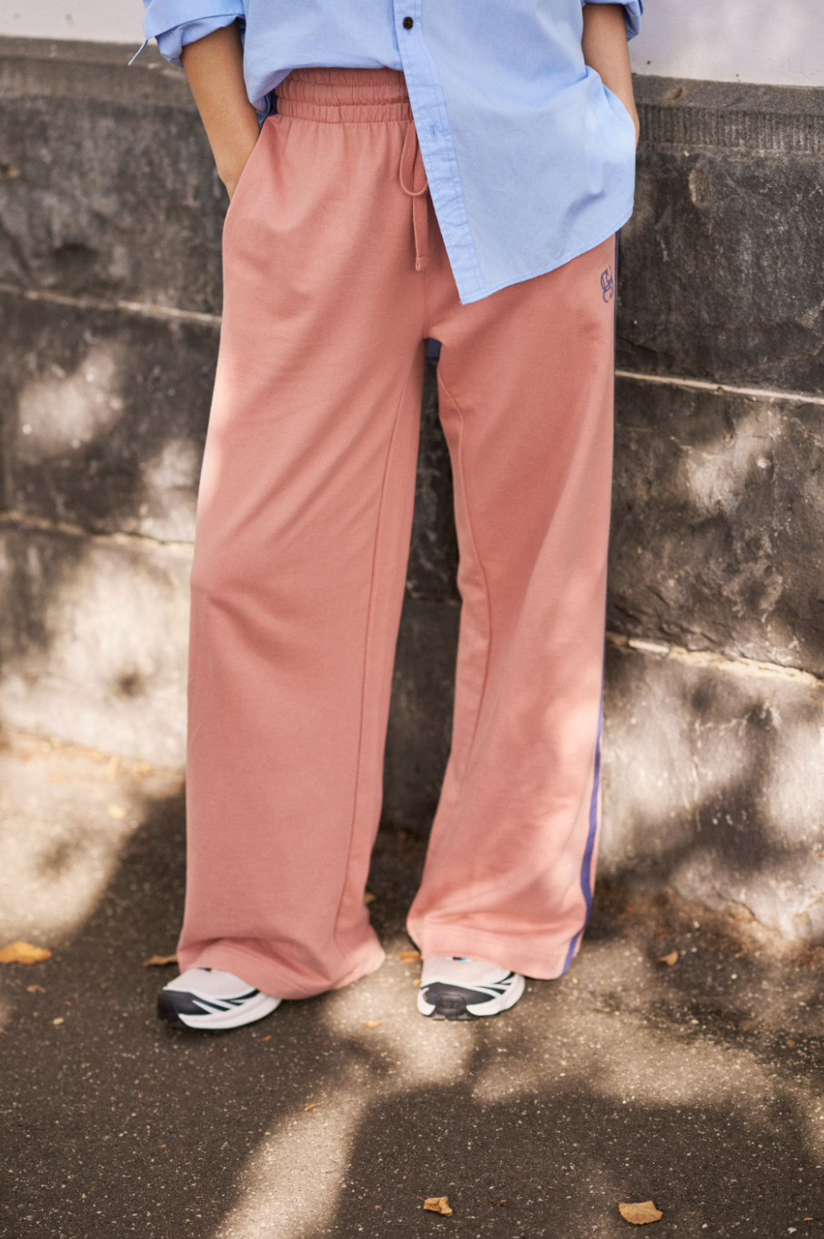Gigi Wide Leg Terry Trackpant - Pink Clay and Navy