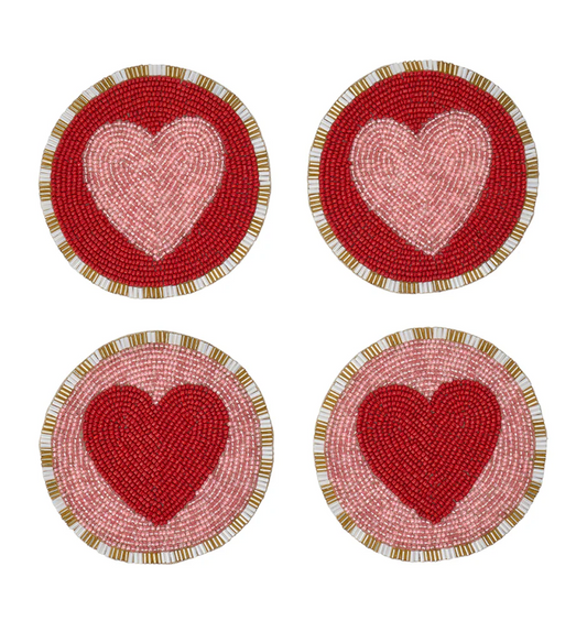 Beaded Heart Coaster Set - Set of 2