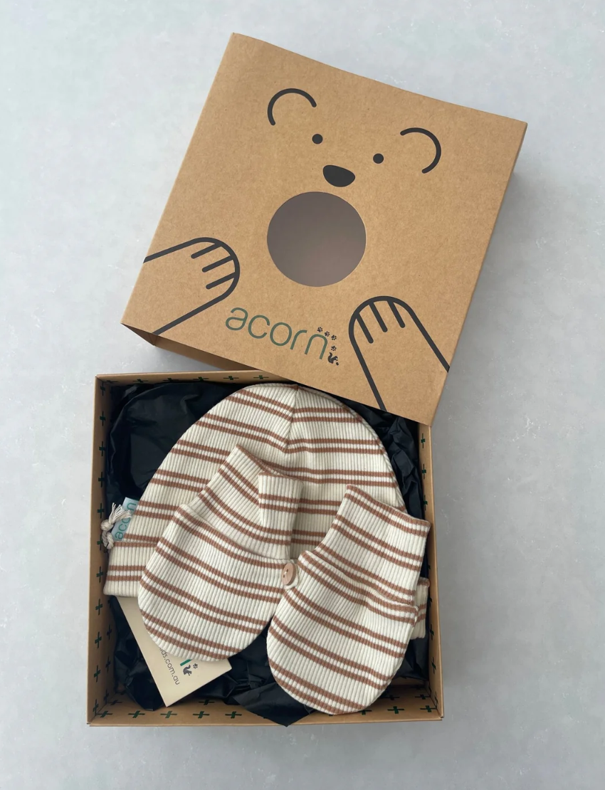Henley Beanie & Mittens Set - Cream