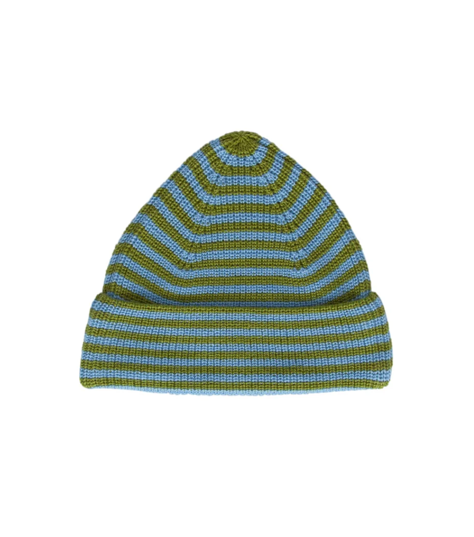 Berlin Merino Beanie - Green & Blue Stripe