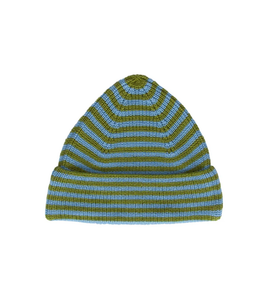 Berlin Merino Beanie - Green & Blue Stripe