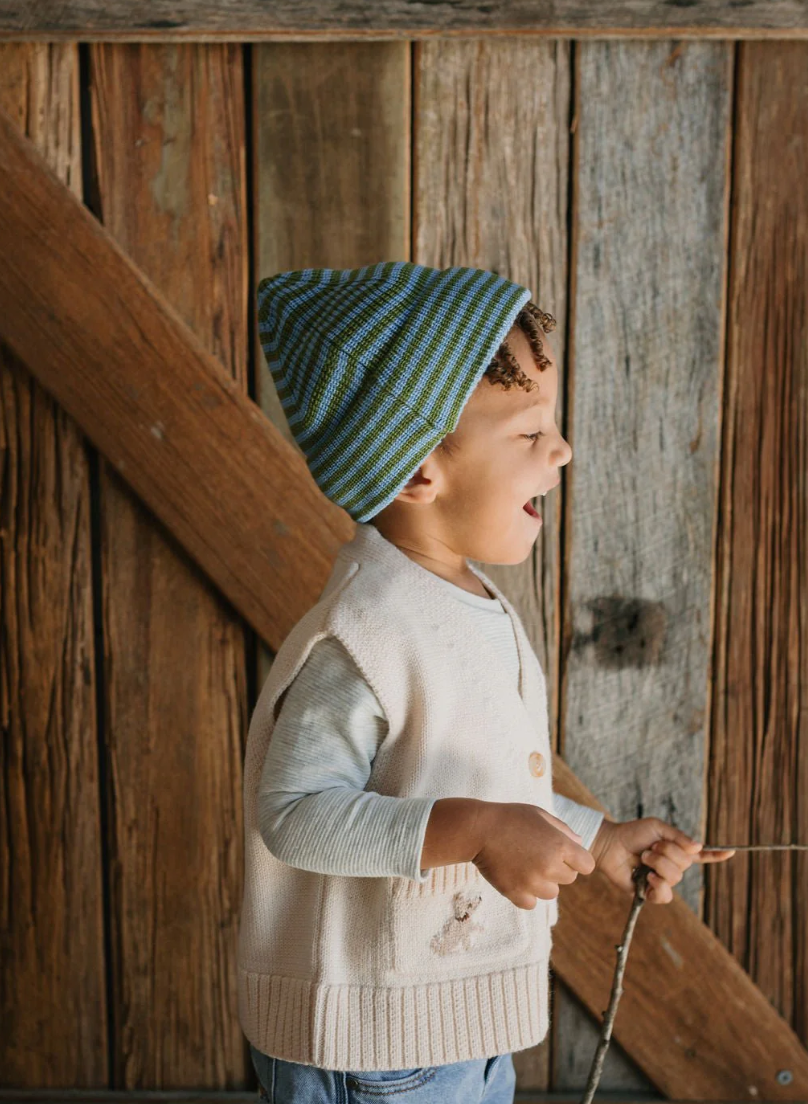 Berlin Merino Beanie - Green & Blue Stripe