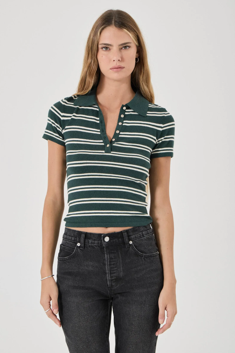 Lady Knit Polo Top - Deep Green