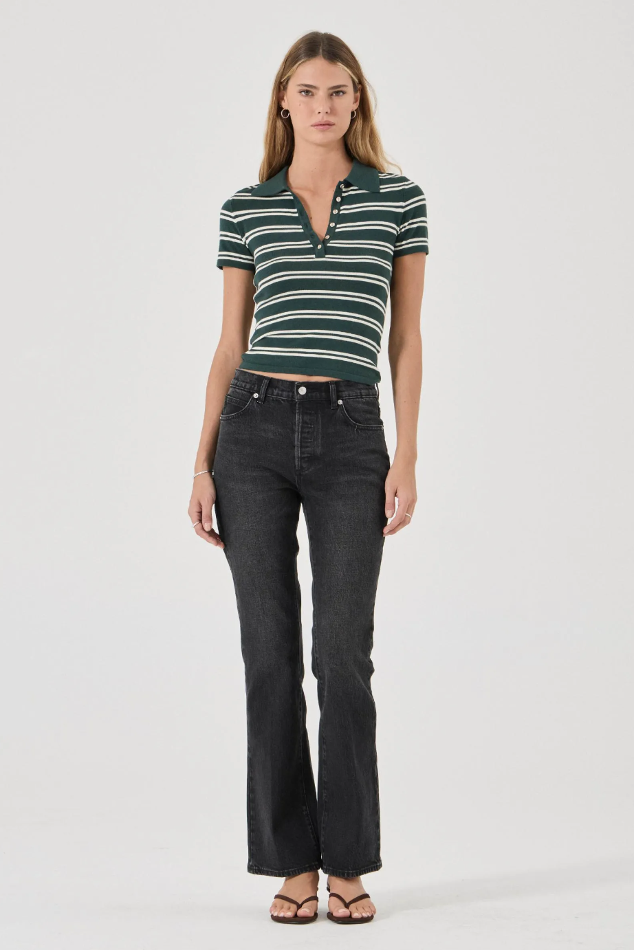 Lady Knit Polo Top - Deep Green