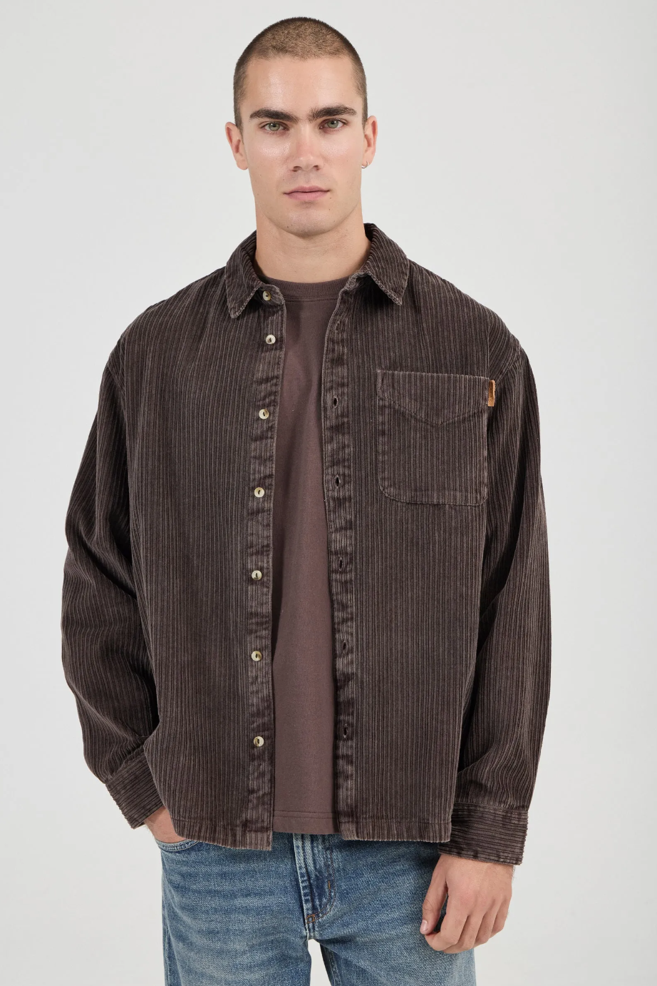 Campus Chunky Cord Long Sleeve Shirt - Dark Brown