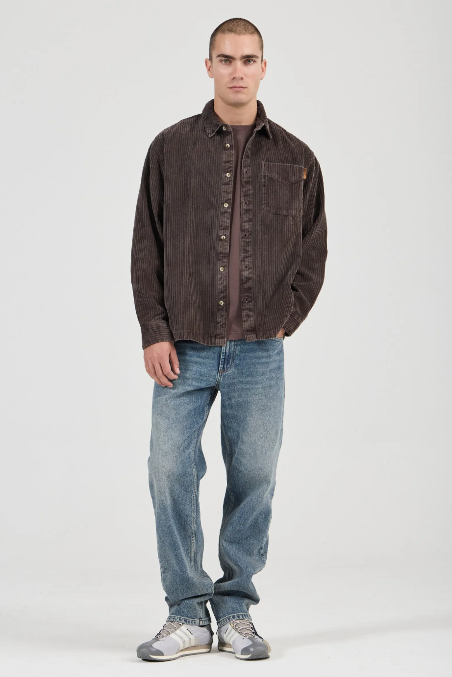 Campus Chunky Cord Long Sleeve Shirt - Dark Brown