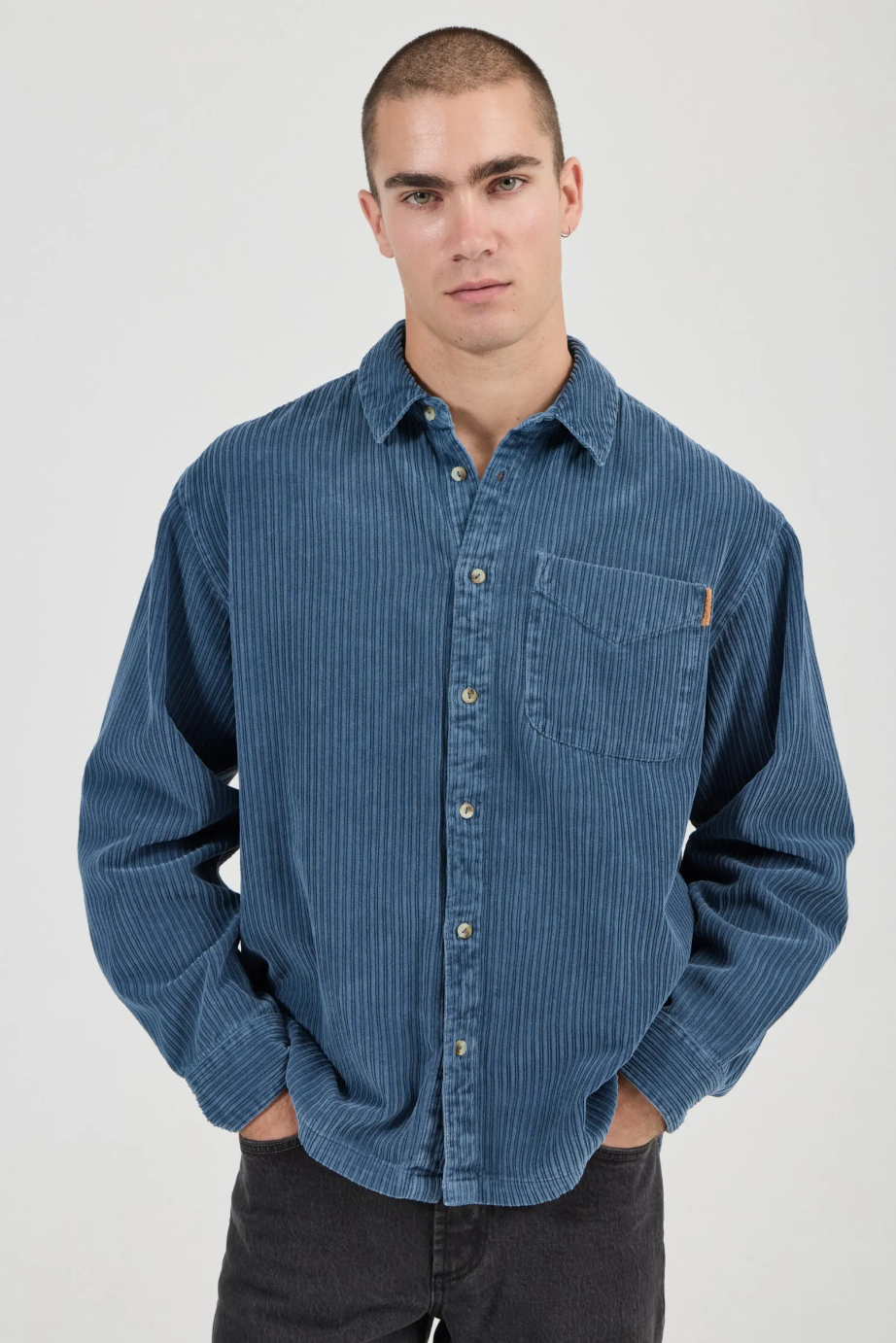 Campus Chunky Cord Long Sleeve Shirt - Washed Blue