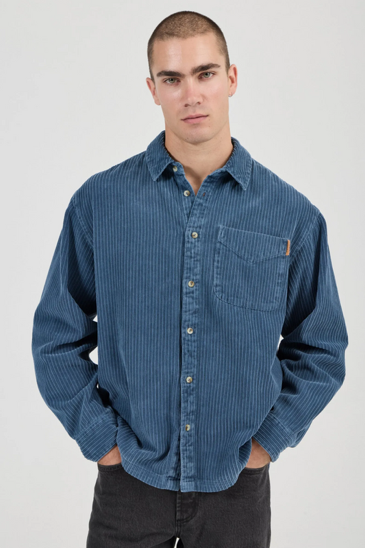 Campus Chunky Cord Long Sleeve Shirt - Washed Blue
