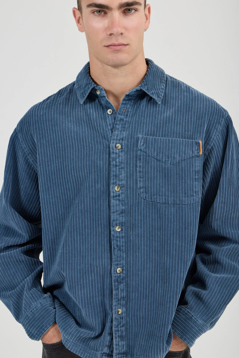 Campus Chunky Cord Long Sleeve Shirt - Washed Blue