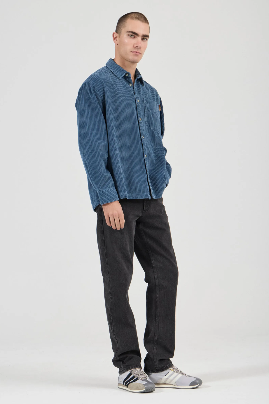 Campus Chunky Cord Long Sleeve Shirt - Washed Blue