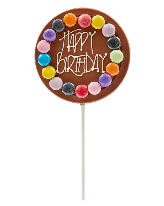 "Happy Birthday" Lollipop in Milk Chocolate with Smarties