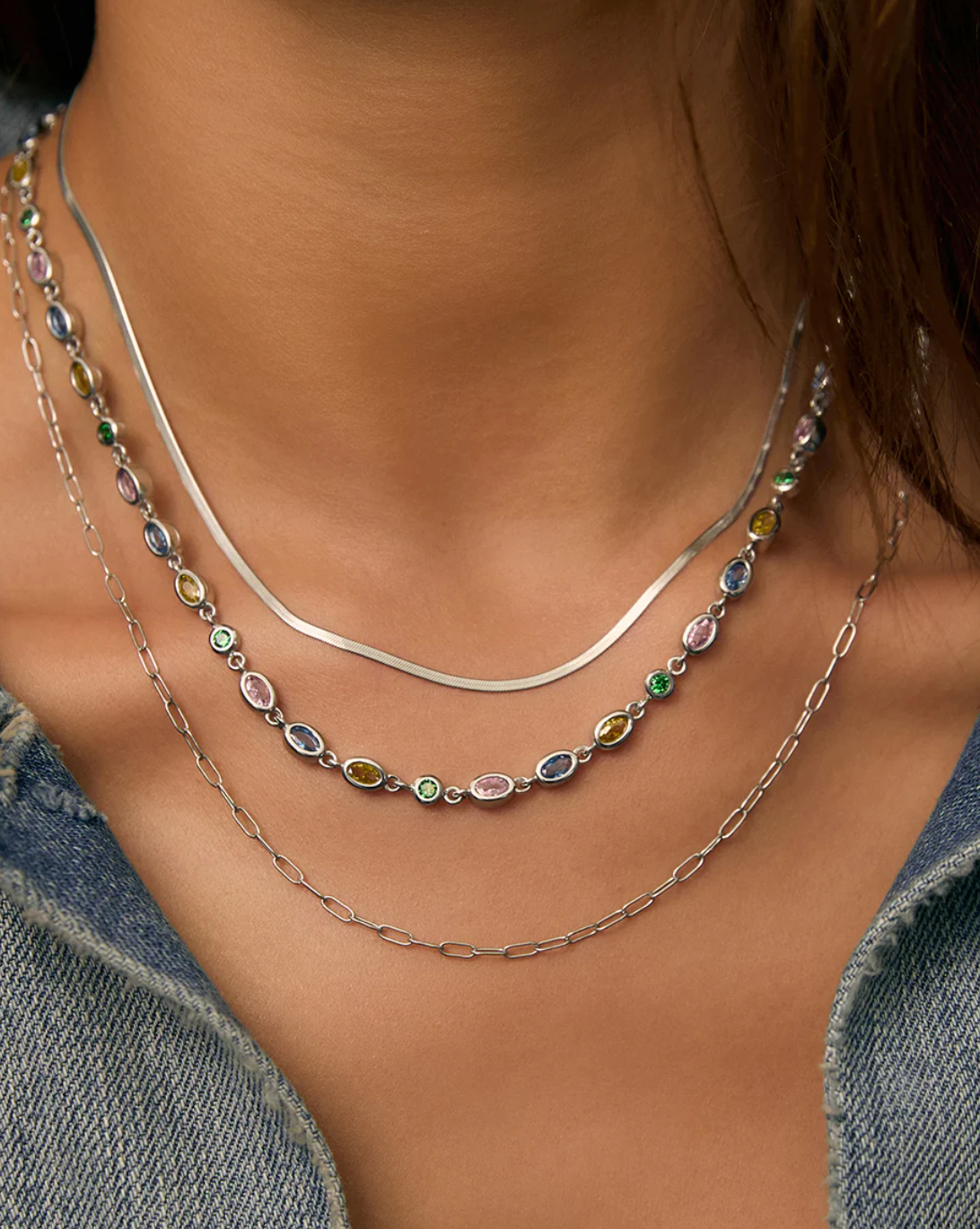 Isadora Silver Necklace - Multi Stones