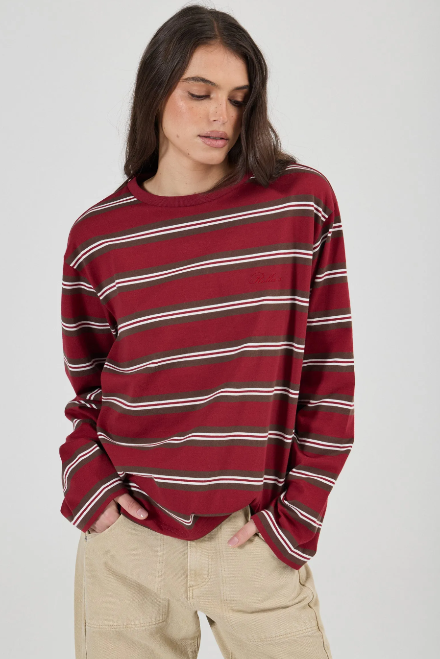 Big City Long Sleeve Tee Stripe - Burgandy