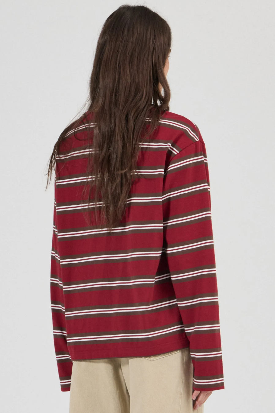 Big City Long Sleeve Tee Stripe - Burgandy