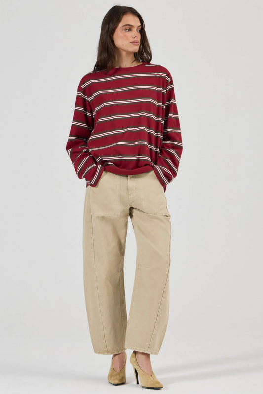 Big City Long Sleeve Tee Stripe - Burgandy