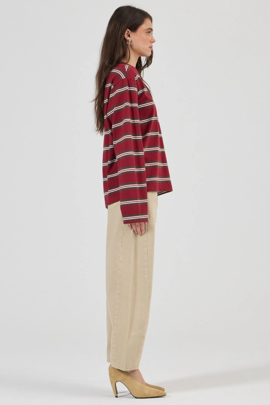Big City Long Sleeve Tee Stripe - Burgandy