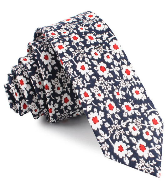 New York Navy Floral Skinny Tie