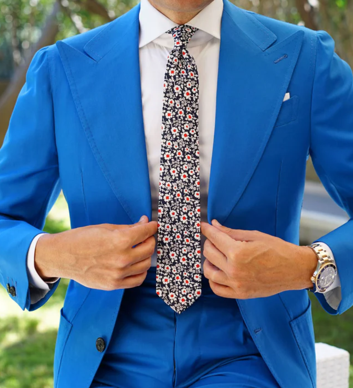 New York Navy Floral Skinny Tie