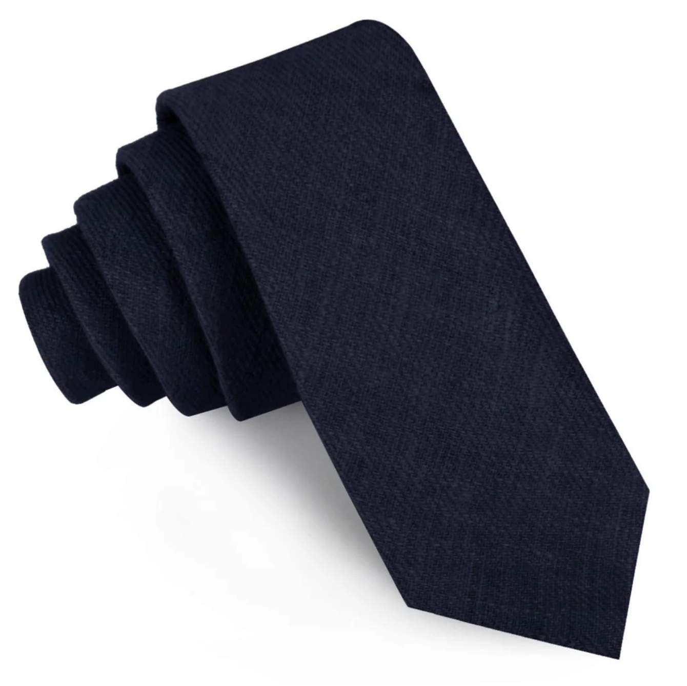 Marine Dark Navy Blue Twill Linen Skinny Tie