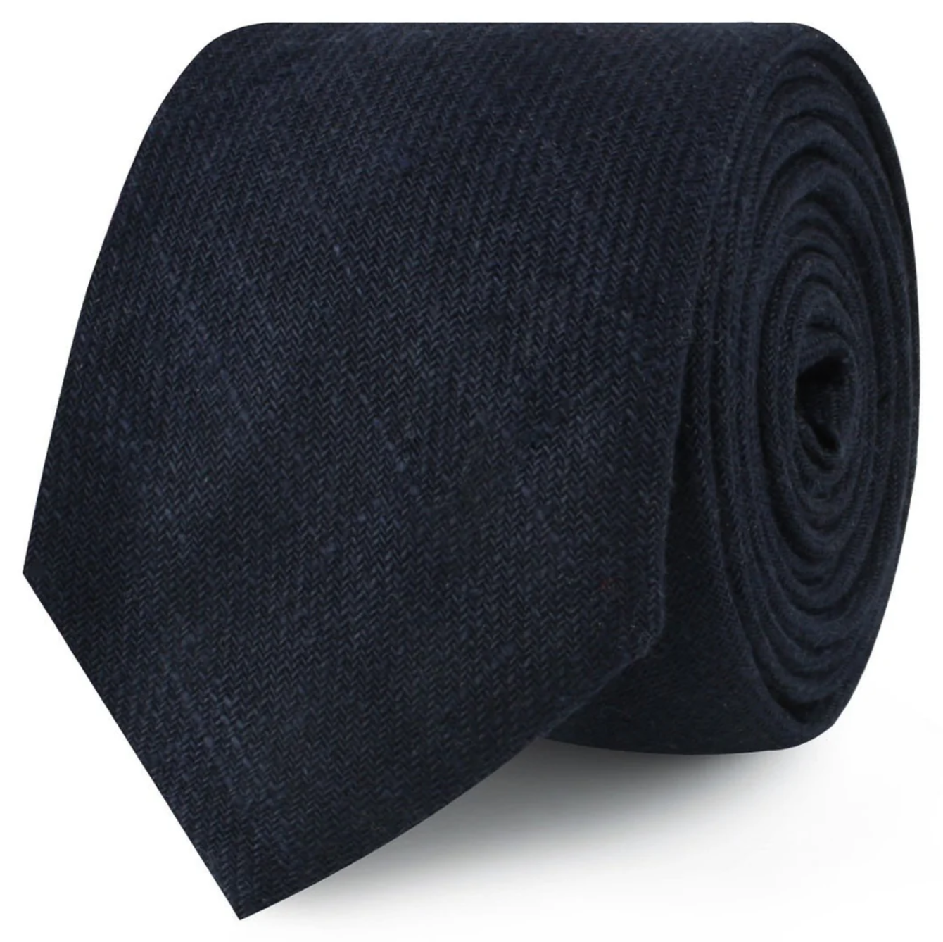 Marine Dark Navy Blue Twill Linen Skinny Tie