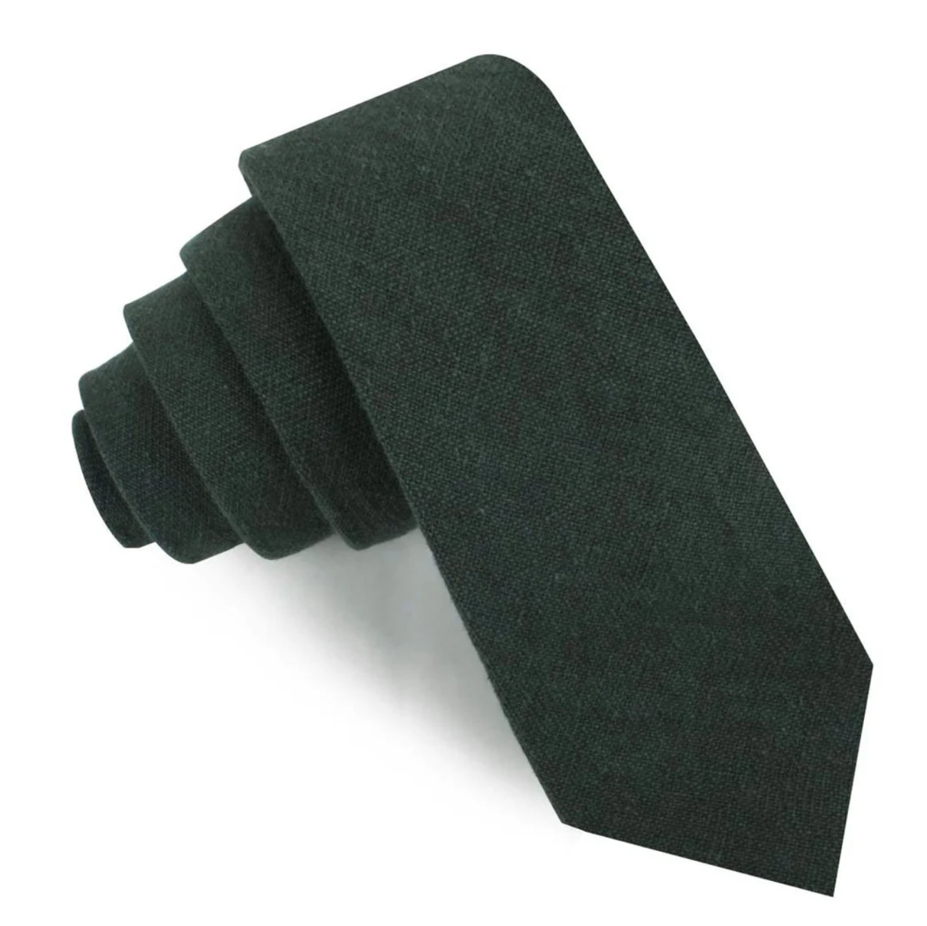 Emerald Dark Green Linen Skinny Tie