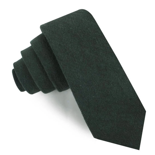 Emerald Dark Green Linen Skinny Tie