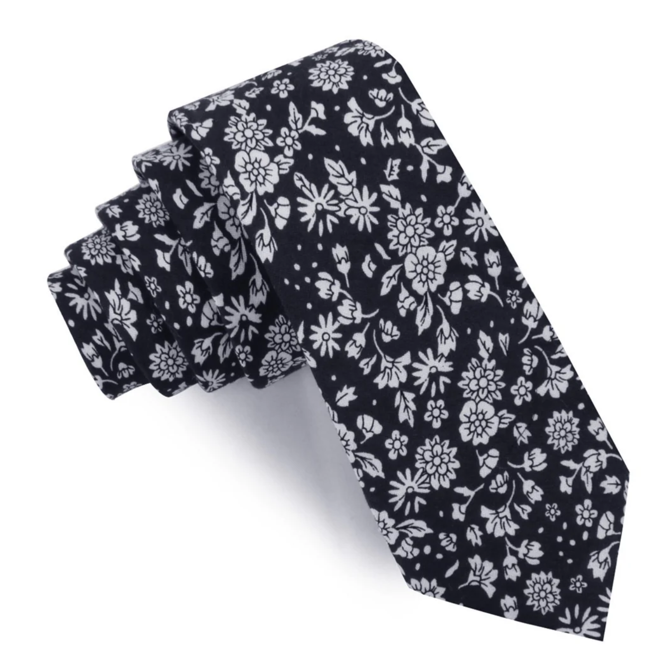 Seoul Forest Dark Navy Floral Skinny Tie