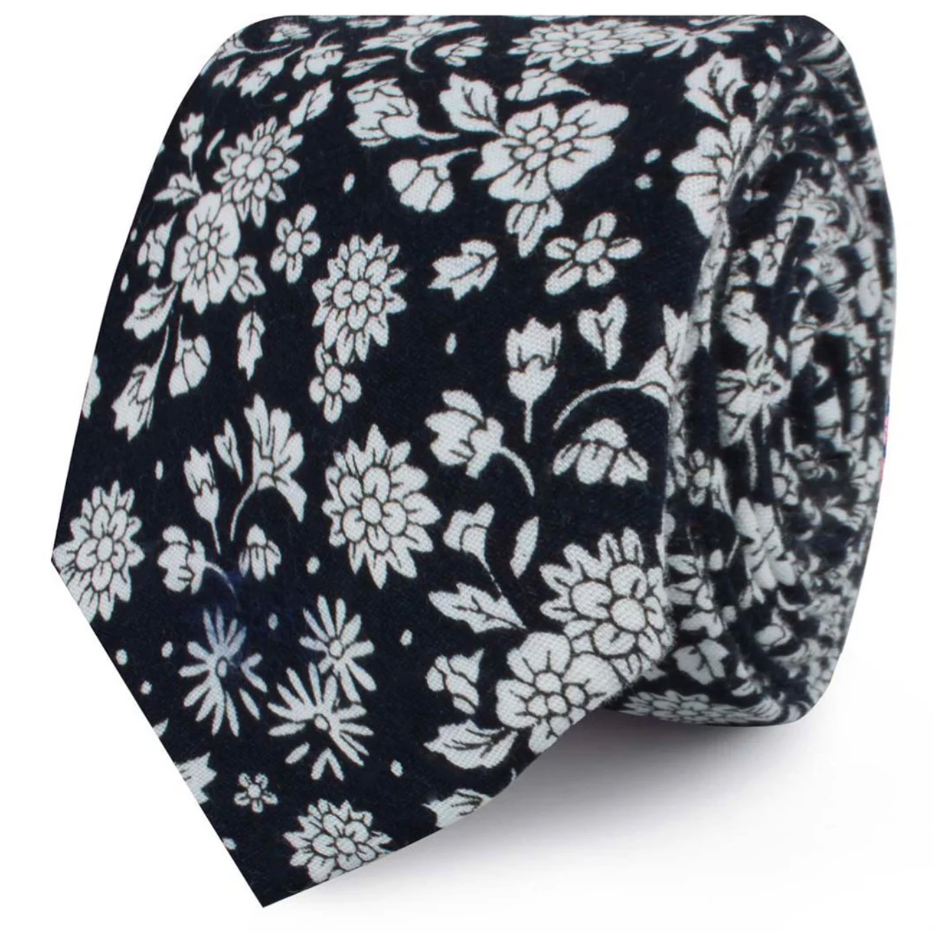 Seoul Forest Dark Navy Floral Skinny Tie
