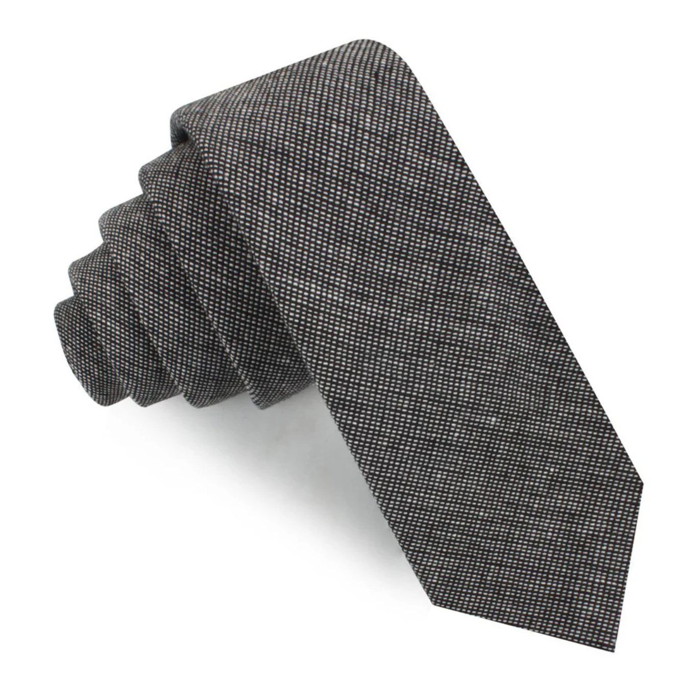 Black Needle Stitch Linen Skinny Tie