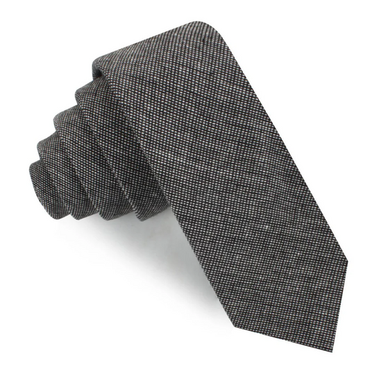 Black Needle Stitch Linen Skinny Tie