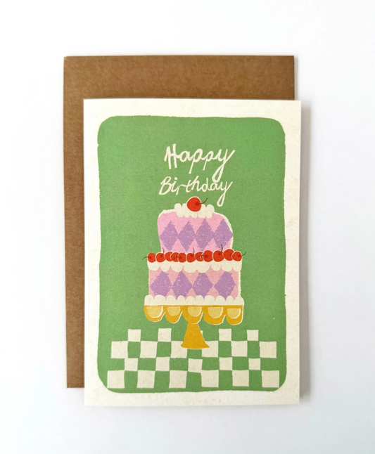 Happy Birthday Cake  Card - Green