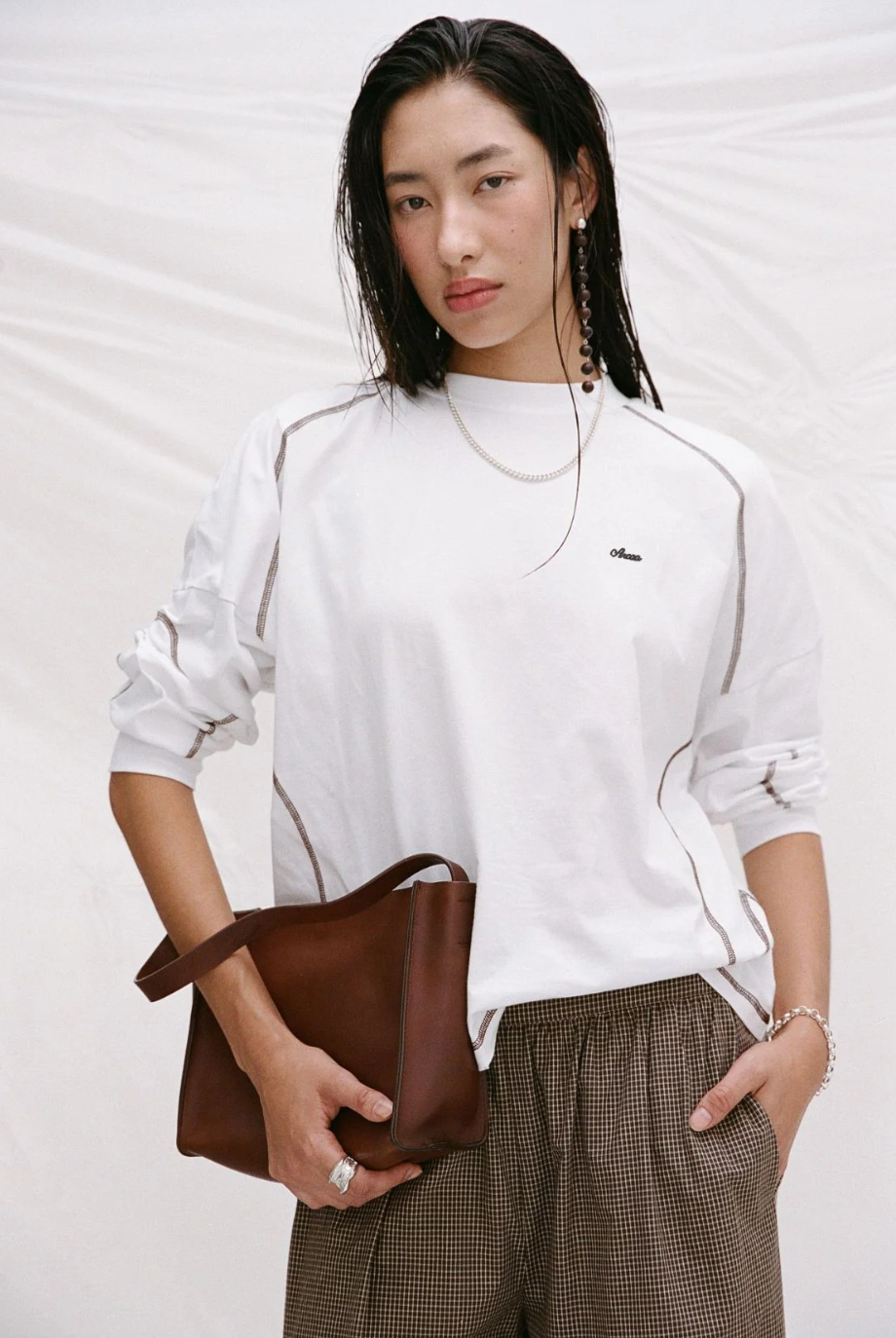Kesh Longsleeve Top - Cream & Espresso