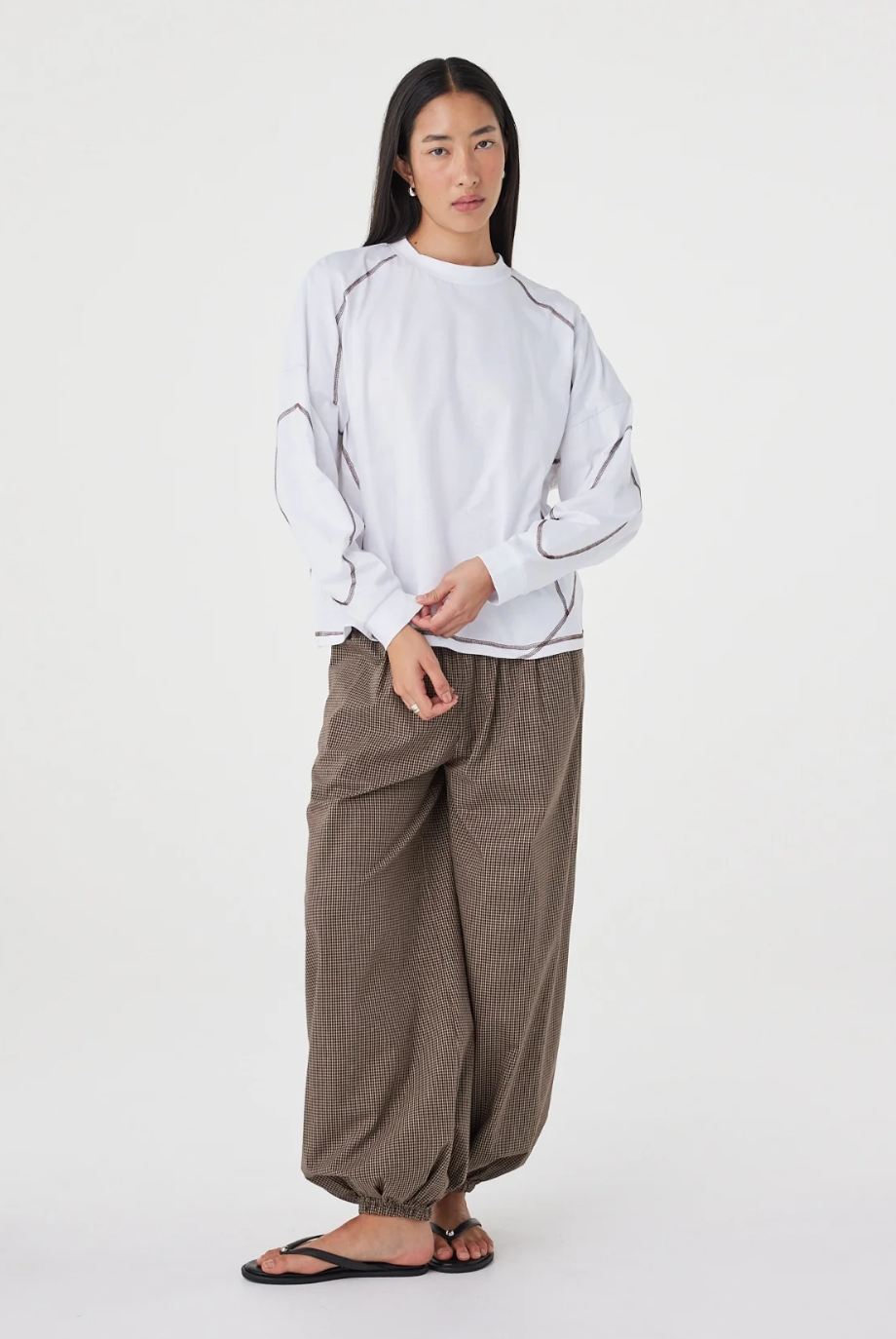 Kesh Longsleeve Top - Cream & Espresso
