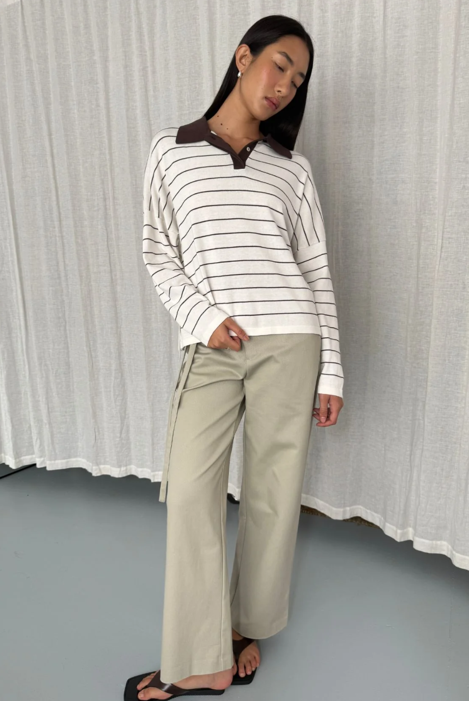 Zia Tie Knit Jersey - Cream & Espresso